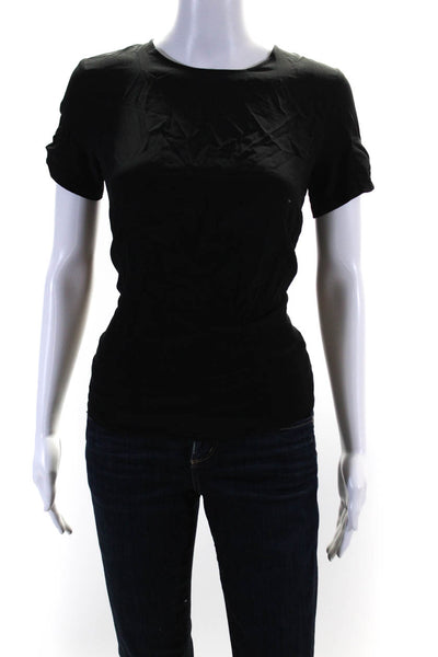 Sandro Womens Black Silk Crew Neck Zip Back Short Sleeve Blouse Top Size 1