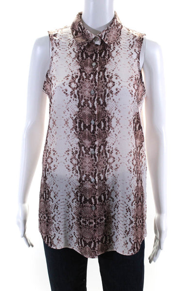 Rachel Zoe Womens Snakeskin Print Sleeveless Button Down Blouse Pink Size XS