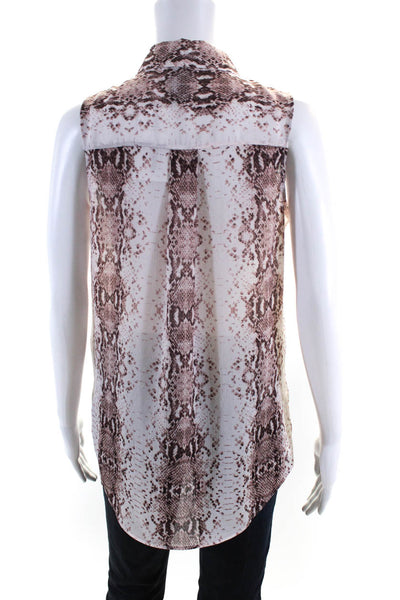 Rachel Zoe Womens Snakeskin Print Sleeveless Button Down Blouse Pink Size XS