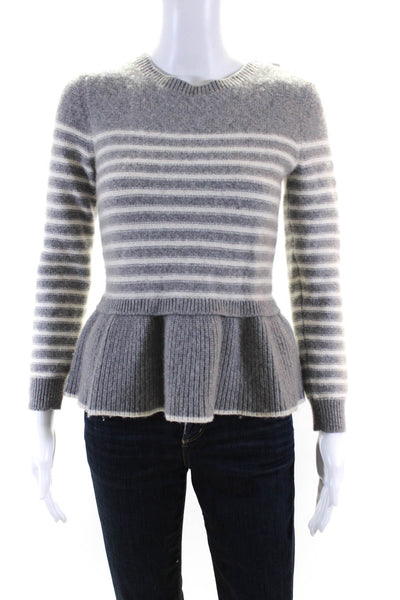 Broome Street Womens Knit Striped Print Long Sleeve Peplum Sweater Gray Size S