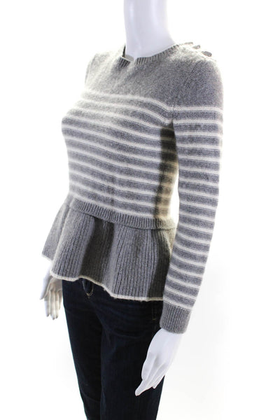 Broome Street Womens Knit Striped Print Long Sleeve Peplum Sweater Gray Size S