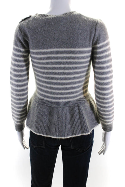 Broome Street Womens Knit Striped Print Long Sleeve Peplum Sweater Gray Size S