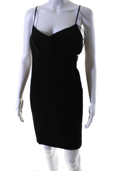 Noam Hanoch Womens Back Zip Lace Cut Out V Neck Sheath Dress Black Size 8