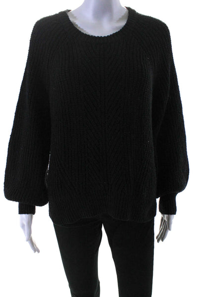 Madewell Womens Pullover Crew Neck Side Slit Sweater Black Cotton Size Medium