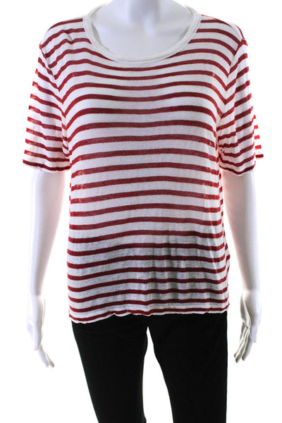 T by Alexander Wang Womens Short Sleeve Striped Tee Shirt White Red Size Medium
