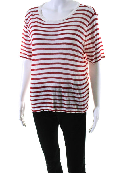 T by Alexander Wang Womens Short Sleeve Striped Tee Shirt White Red Size Medium