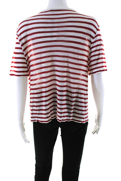 T by Alexander Wang Womens Short Sleeve Striped Tee Shirt White Red Size Medium