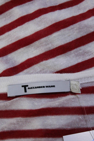 T by Alexander Wang Womens Short Sleeve Striped Tee Shirt White Red Size Medium