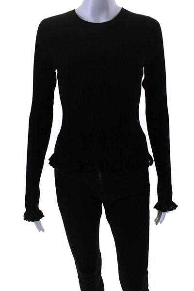 Autumn Cashmere Womens Long Sleeve Crew Neck Ribbed Top Black Size Small