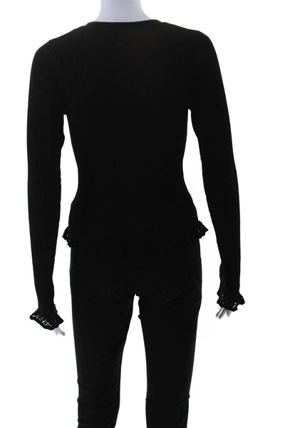 Autumn Cashmere Womens Long Sleeve Crew Neck Ribbed Top Black Size Small