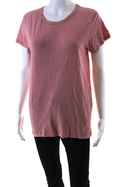 Rag & Bone Womens Short Sleeve Scoop Neck Tee Shirt Pink Cotton Size Medium