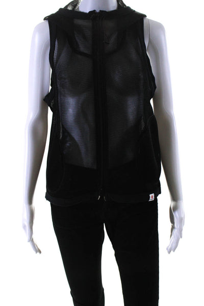 Vim Mia Womens Front Zip Hooded Mesh Vest Jacket Black Size Small