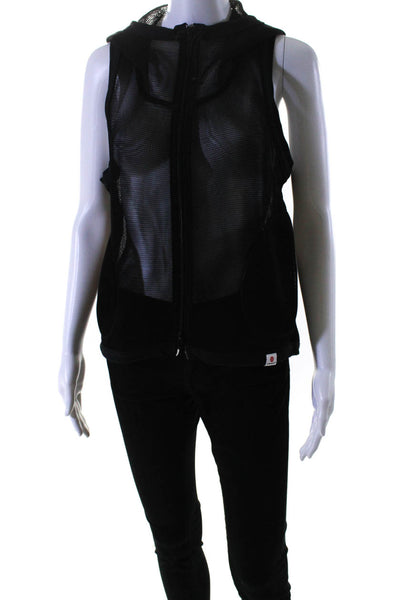 Vim Mia Womens Front Zip Hooded Mesh Vest Jacket Black Size Small