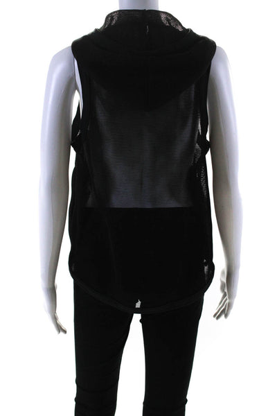 Vim Mia Womens Front Zip Hooded Mesh Vest Jacket Black Size Small