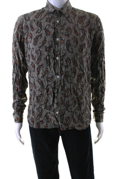 The Kooples Mens Paisley Print Relaxed Fit Button Down Shirt Gray Size Large
