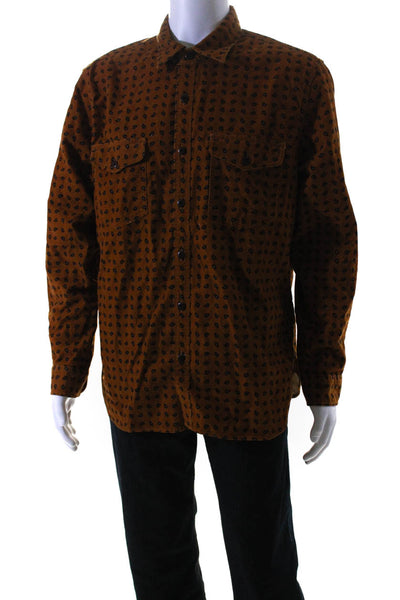 J Crew Mens Paisley Print Long Sleeves Button Down Shirt Brown Cotton Size Large