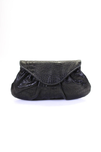 Lauren Merkin Womens Black Reptile Skin Print Flap Clutch Bag Handbag