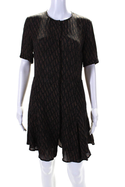 A.L.C. Womens Silk Abstract Print Short Sleeve Button Up Dress Black Size 6