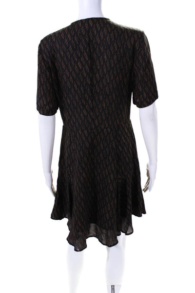 A.L.C. Womens Silk Abstract Print Short Sleeve Button Up Dress Black Size 6