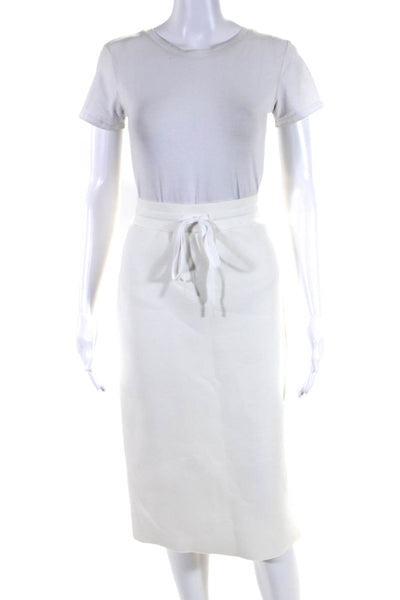 DKNY Womens Solid White Ribbed Drawstring Slit Midi Skirt Size S
