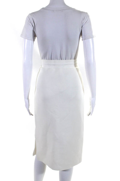 DKNY Womens Solid White Ribbed Drawstring Slit Midi Skirt Size S