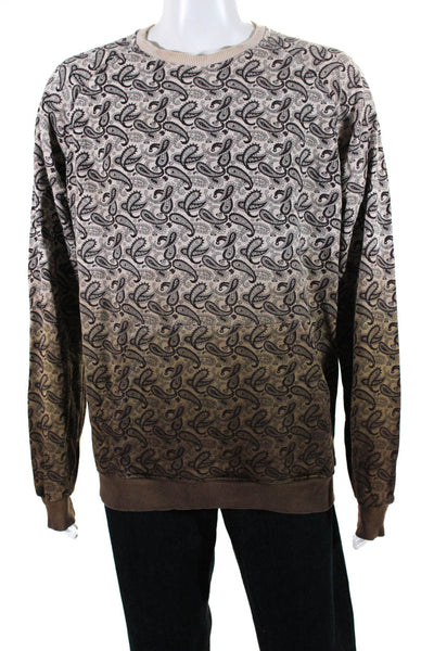 Jijil Mens Pullover Crew Neck Ombre Paisley Sweatshirt White Brown Cotton XL