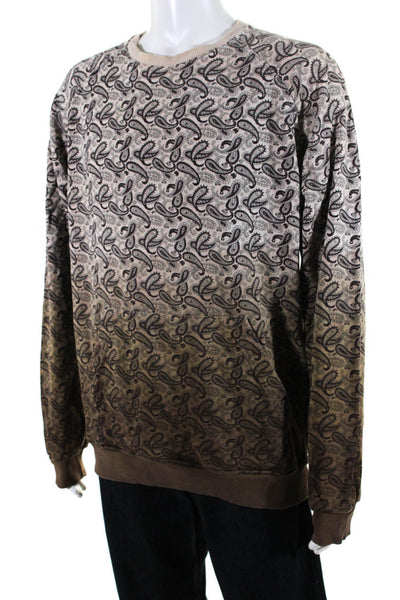 Jijil Mens Pullover Crew Neck Ombre Paisley Sweatshirt White Brown Cotton XL