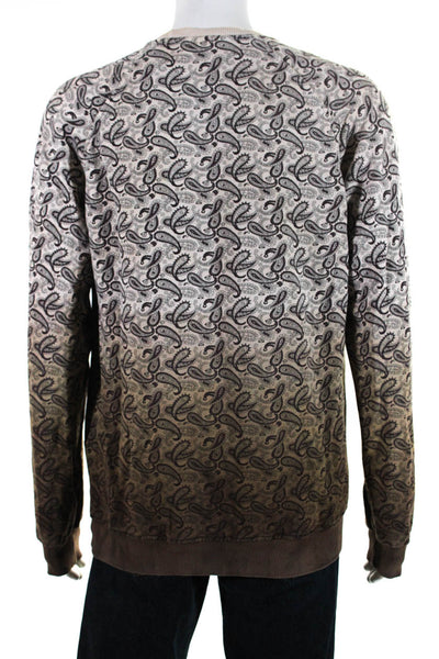 Jijil Mens Pullover Crew Neck Ombre Paisley Sweatshirt White Brown Cotton XL