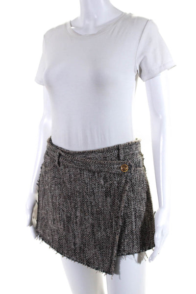 ACNE Studios Womens Brown Wool Textured Layered Lined Mini Skirt Size 34