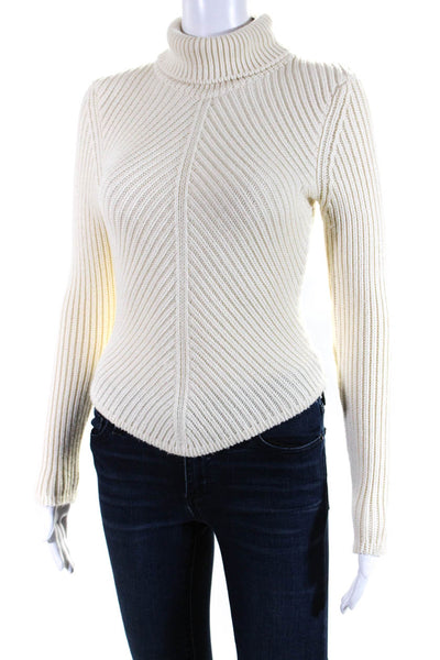 Amaya Arzuaga Womens White Wool Turtleneck Pullover Sweater Top Size 38