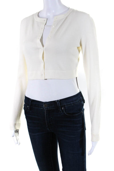 Alaia Womens Cream Wool Crew Neck Long Sleeve Crop Cardigan Sweater Top Size 38