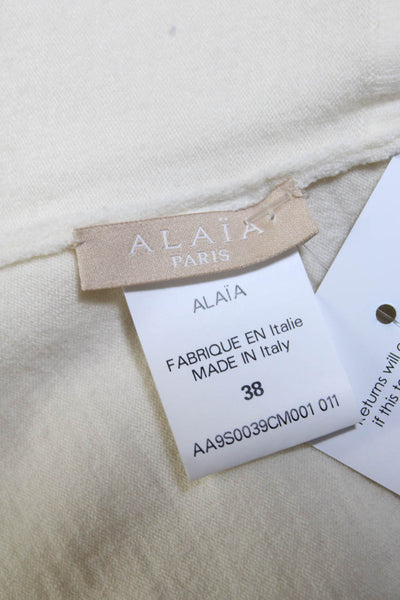 Alaia Womens Cream Wool Crew Neck Long Sleeve Crop Cardigan Sweater Top Size 38