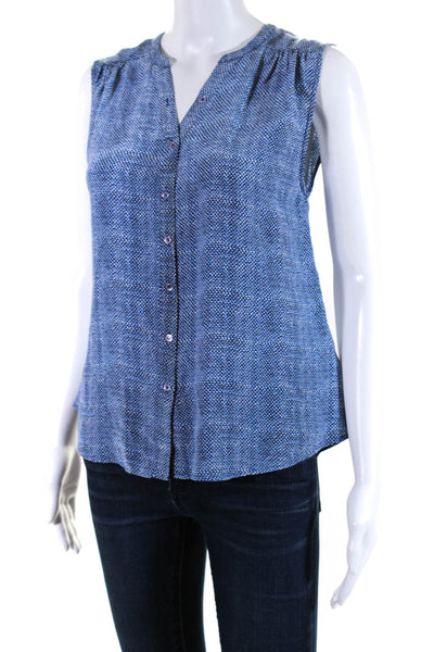 Joie Womens Abstract Round Neck Sleeveless Button Up Blouse Top Blue Size S