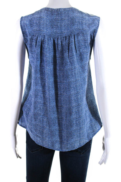 Joie Womens Abstract Round Neck Sleeveless Button Up Blouse Top Blue Size S