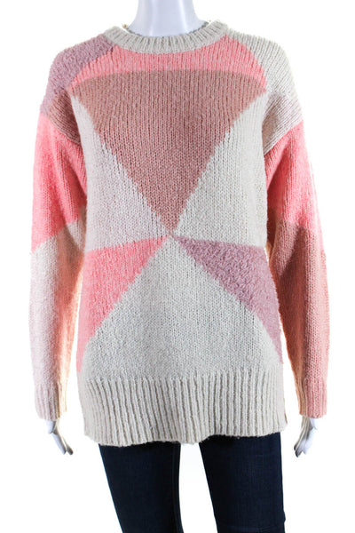 J Crew Womens Knit Geometric Print Round Neck Pullover Sweater Pink Size XS