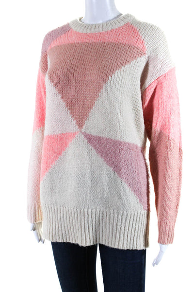 J Crew Womens Knit Geometric Print Round Neck Pullover Sweater Pink Size XS