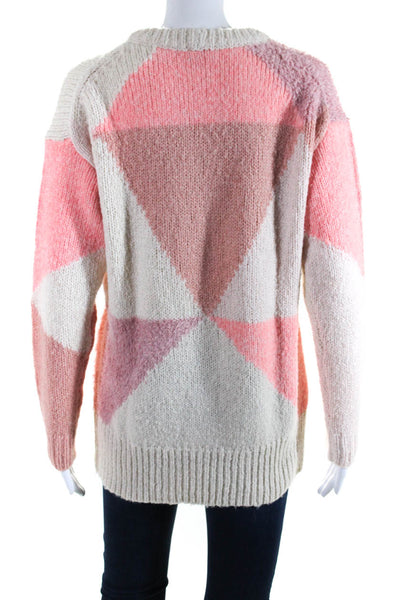 J Crew Womens Knit Geometric Print Round Neck Pullover Sweater Pink Size XS