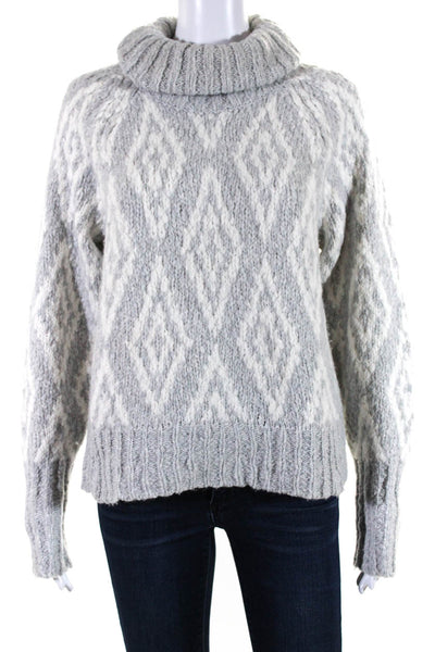 J Crew Womens Knit Geometric Print Pullover Turtleneck Sweater Top Gray Size S