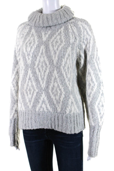 J Crew Womens Knit Geometric Print Pullover Turtleneck Sweater Top Gray Size S