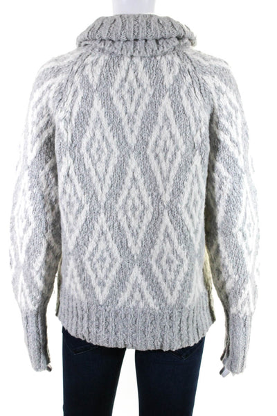 J Crew Womens Knit Geometric Print Pullover Turtleneck Sweater Top Gray Size S