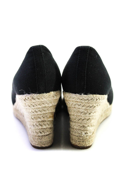 J Crew Womens Woven Canvas Round Toe Slip On Espadrille Wedges Black Size 7.5