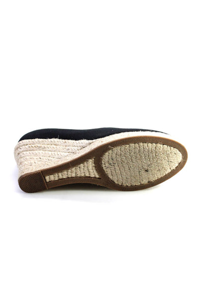 J Crew Womens Woven Canvas Round Toe Slip On Espadrille Wedges Black Size 7.5