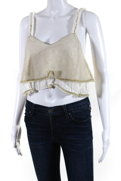 Chio Womens Cotton Mesh Textured Layered Sleeveless Tank Top Beige Size S
