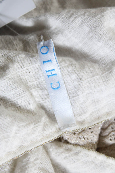 Chio Womens Cotton Mesh Textured Layered Sleeveless Tank Top Beige Size S