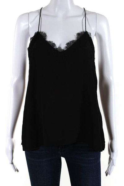 Cami Womens Silk Floral Lace Trimmed Sleeveless Pullover Cami Top Black Size S