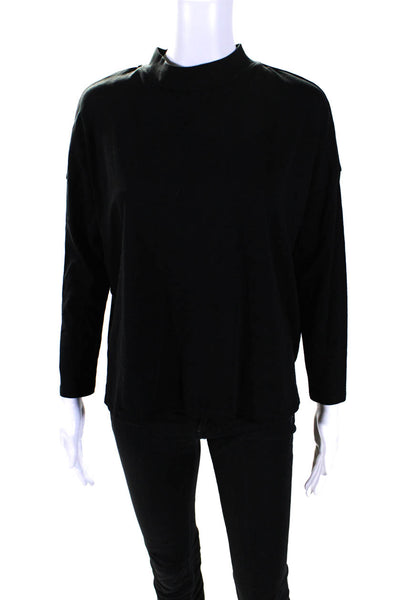 Sessun Womens Black Cotton High Neck Long Sleeve Blouse Top Size L