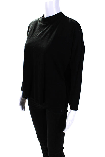 Sessun Womens Black Cotton High Neck Long Sleeve Blouse Top Size L