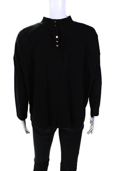 Sessun Womens Black Cotton High Neck Long Sleeve Blouse Top Size L