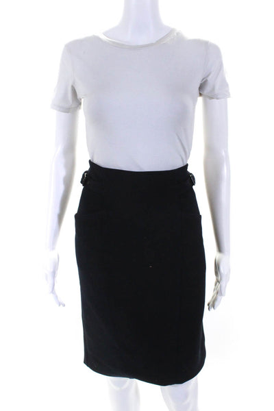 Gerard Darel Womens Stretch Crepe Mid Rise Zip Up Pencil Skirt Navy Blue Size 42