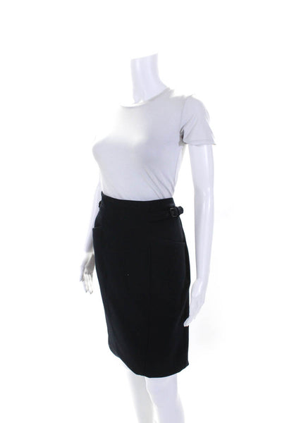 Gerard Darel Womens Stretch Crepe Mid Rise Zip Up Pencil Skirt Navy Blue Size 42